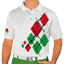 Golf Knickers: Mens Argyle Utopia Golf Shirt - UUUU: White/Lime/Red Clothing