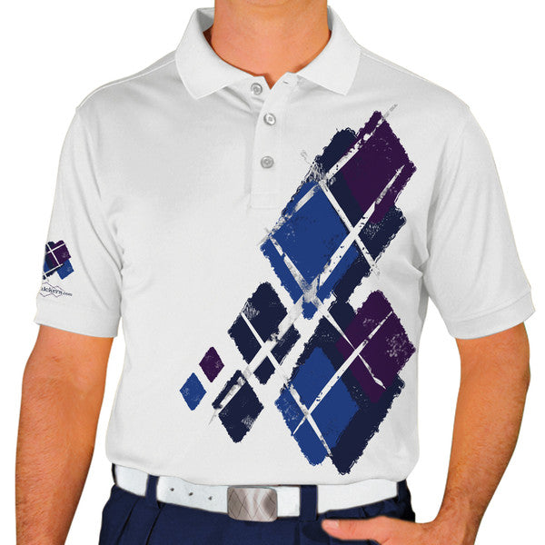 Golf Knickers: Mens Argyle Utopia Golf Shirt - 6N: Navy/Royal/Purple