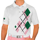 Golf Knickers: Mens Argyle Utopia Golf Shirt - 6D: Pink/White/Dark Green Clothing