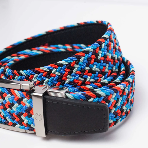 Nexbelt: Men's Braided Golf Ratchet Belt 1.38" [35mm] - Blue, Red & Grey