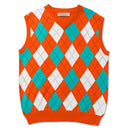 Golf Knickers: Men's Argyle Sweater Vest - Orange/White/Teal Clothing