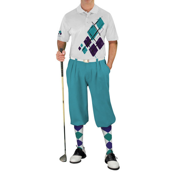 Golf Knickers: Mens Argyle Utopia Golf Shirt - 6J: White/Purple/Teal