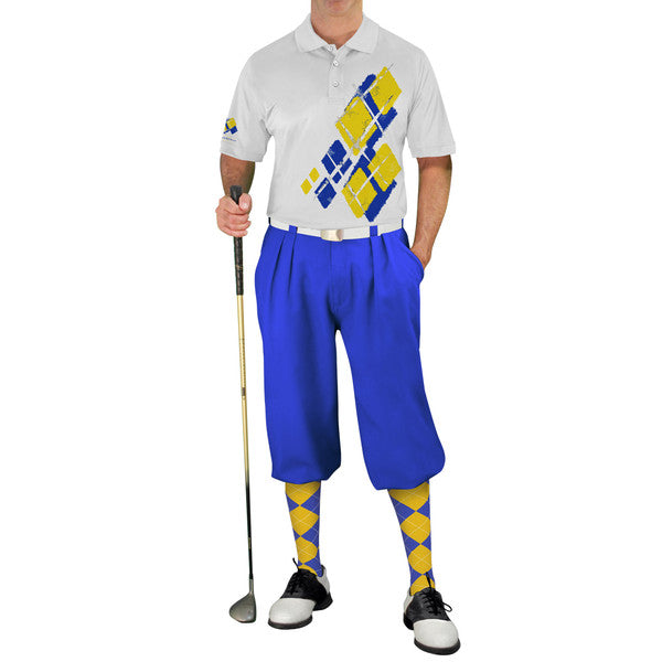Golf Knickers: Mens Argyle Utopia Golf Shirt -  II: Royal/Yellow
