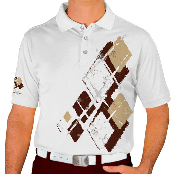 Golf Knickers: Mens Argyle Utopia Golf Shirt -  RR: Brown/Khaki/White