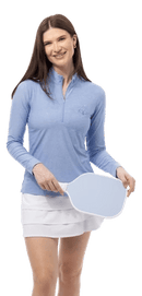 SanSoleil: Ladies Solmelange 1/4 Zip Mock with Embroidered - 900454E Clothing