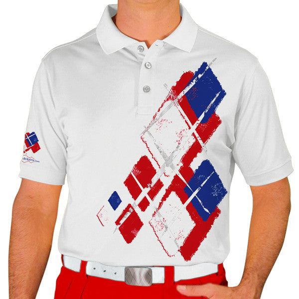Golf Knickers: Mens Argyle Utopia Golf Shirt - 5K: Red/White/Royal