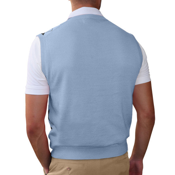 Golf Knickers: Men's Argyle Sweater Vest - Blue/Black/White