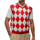 Golf Knickers: Men's Argyle Sweater Vest - Red/White Clothing