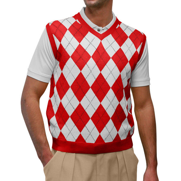 Golf Knickers: Men's Argyle Sweater Vest - Red/White