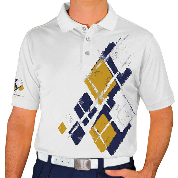 Golf Knickers: Mens Argyle Utopia Golf Shirt - 5U: Navy/White/Gold