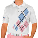 Golf Knickers: Mens Argyle Utopia Golf Shirt - TT: White/Pink/Light Blue Clothing