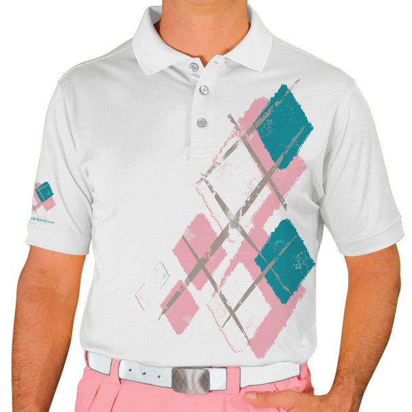 Golf Knickers: Mens Argyle Utopia Golf Shirt - 6T: Pink/White/Teal