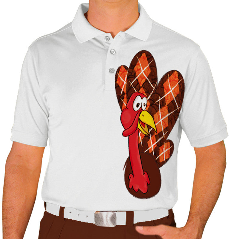 Golf Knickers: Mens Thanksgiving Golf Shirt - Argyle Turkey