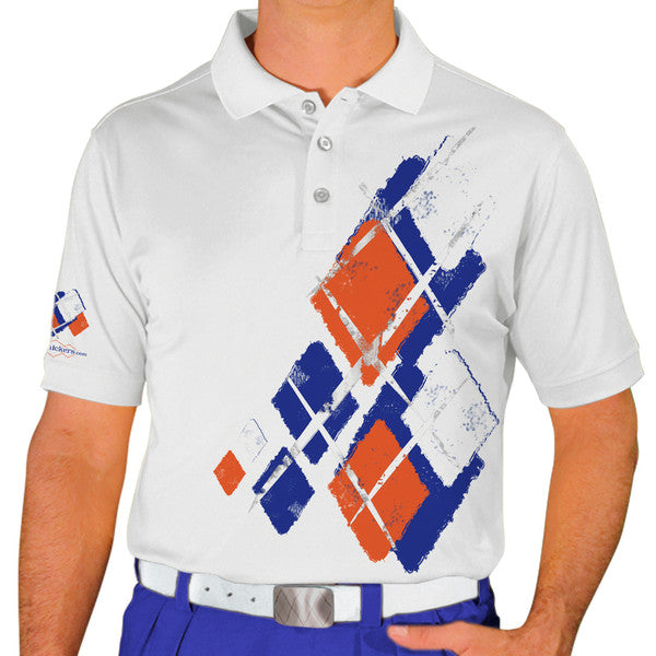 Golf Knickers: Mens Argyle Utopia Golf Shirt - 5S: Royal/White/Orange