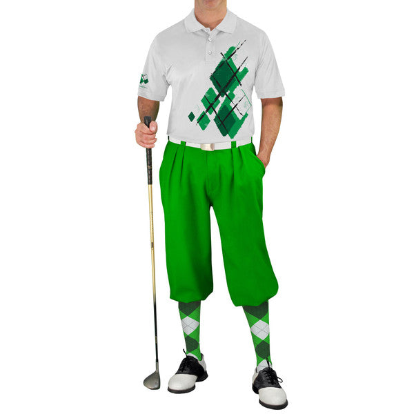 Golf Knickers: Mens Argyle Utopia Golf Shirt - WWW: Lime/Dark Green/White