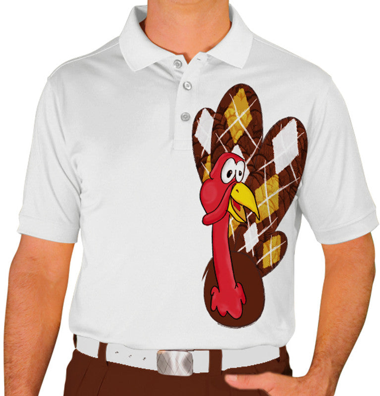 Golf Knickers: Mens Thanksgiving Golf Shirt - Argyle Turkey