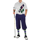 Golf Knickers: Mens Argyle Utopia Golf Shirt - JJJ: White/Dark Green/Navy Clothing