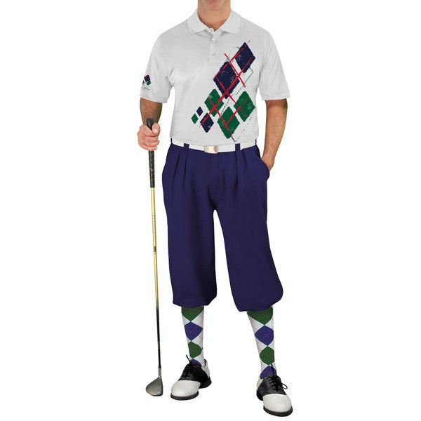 Golf Knickers: Mens Argyle Utopia Golf Shirt - JJJ: White/Dark Green/Navy