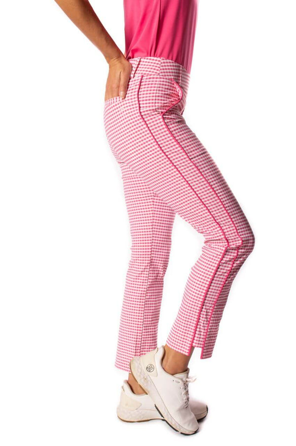 Golftini: Women's Pull-On Stretch Ankle Pant - Hot Pink/White Checkered