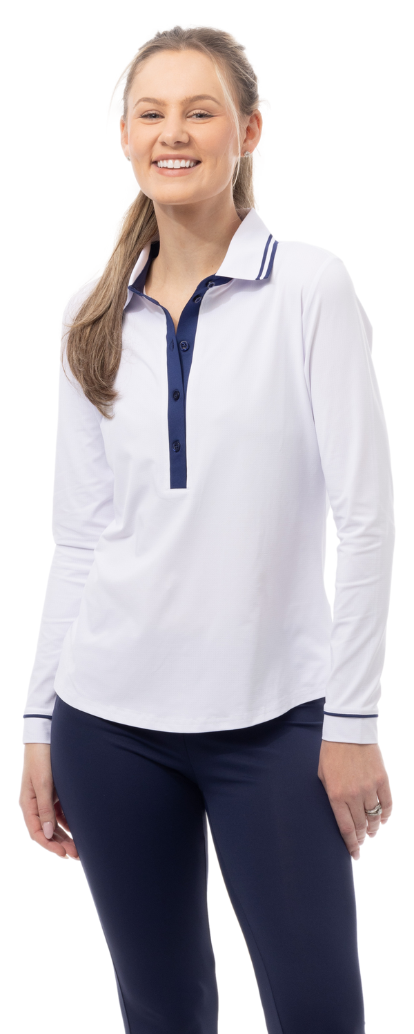SanSoleil: Ladies Solaircool Tipped Five-Button Placket Polo - 900656