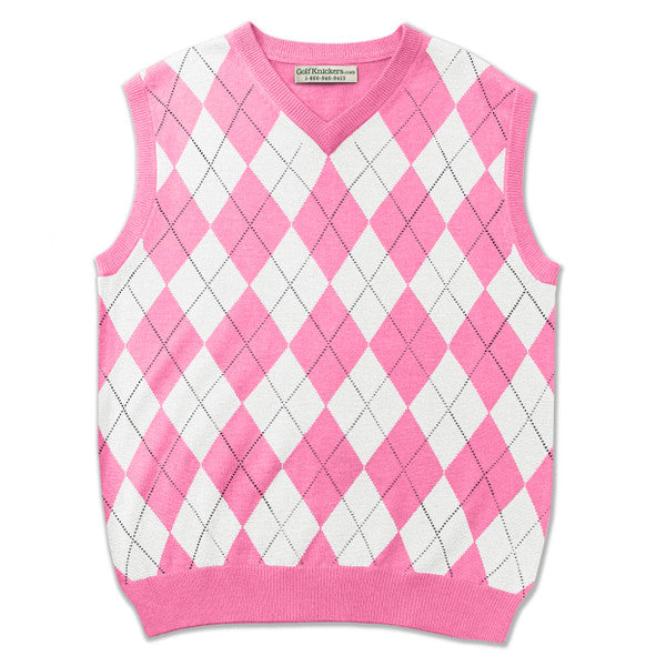 Golf Knickers: Men's Argyle Sweater Vest - Pink/White