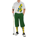 Golf Knickers: Mens Argyle Utopia Golf Shirt - EEE: Dark Green/Yellow Clothing