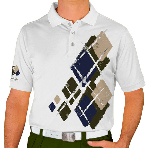 Golf Knickers: Mens Argyle Utopia Golf Shirt - D: Olive/Navy/Khaki