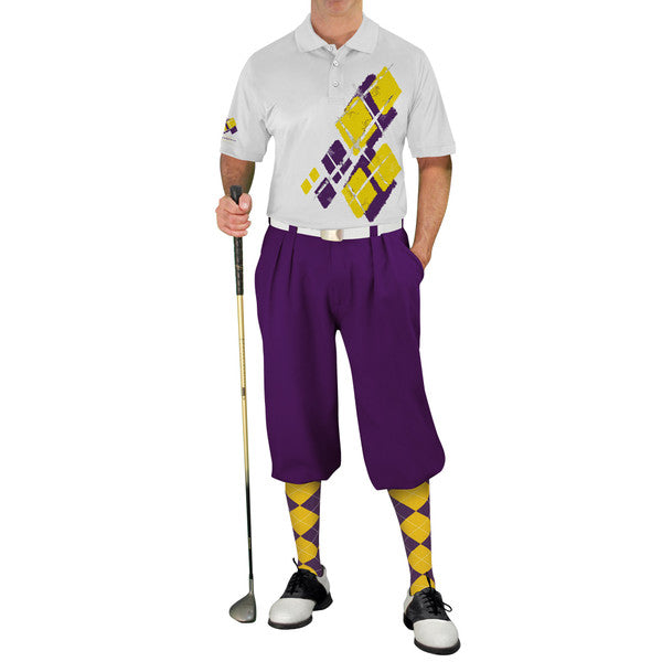 Golf Knickers: Mens Argyle Utopia Golf Shirt -  JJ: Purple/Yellow