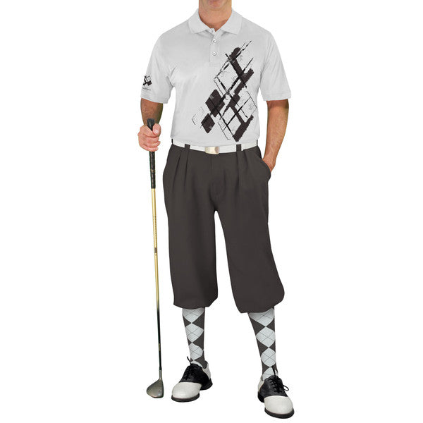 Golf Knickers: Mens Argyle Utopia Golf Shirt - O: Charcoal/White