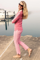Golftini: Women's Long Sleeve V-Neck Sweater - Nantucket Pink/White