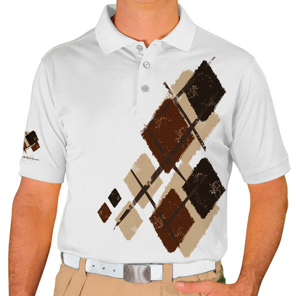 Golf Knickers: Mens Argyle Utopia Golf Shirt - 6W: Khaki/Brown/Black