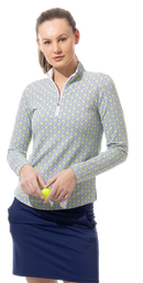 SanSoleil: Ladies Soltek Lux Long Sleeve Print Mock - 900621