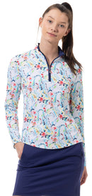 SanSoleil: Ladies Soltek Lux Long Sleeve Print Mock - 900621