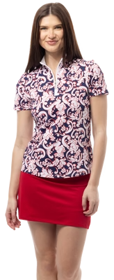 SanSoleil: Ladies Soltek Lux Short Sleeve Print Mock - 900628