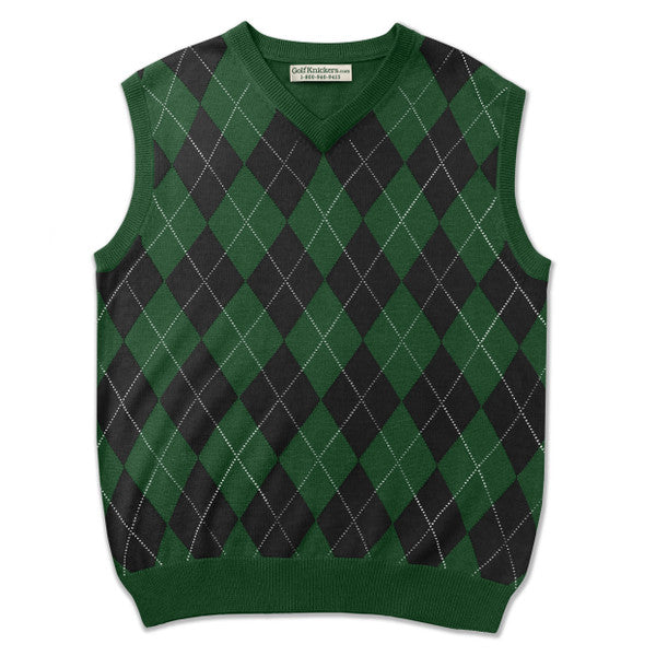 Golf Knickers: Men's Argyle Sweater Vest - Dark Green/Black