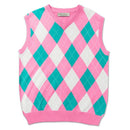 Golf Knickers: Men's Argyle Sweater Vest - Pink/White/Teal Clothing