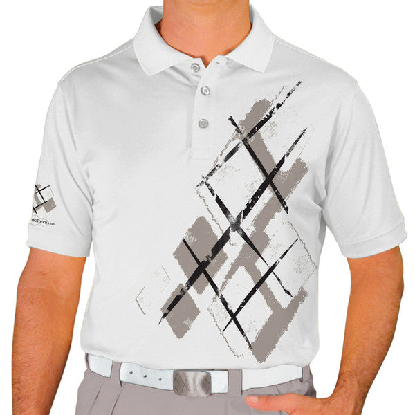 Golf Knickers: Mens Argyle Utopia Golf Shirt - N: Taupe/White