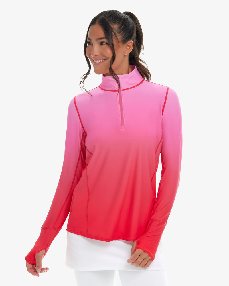 BloqUV x JANTZEN Collab: Women's UPF 50+ Relaxed Mock Zip Top (3002J) - Infinity Coral