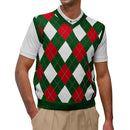 Golf Knickers: Men's Argyle Sweater Vest - Dark Green/Red/White Clothing