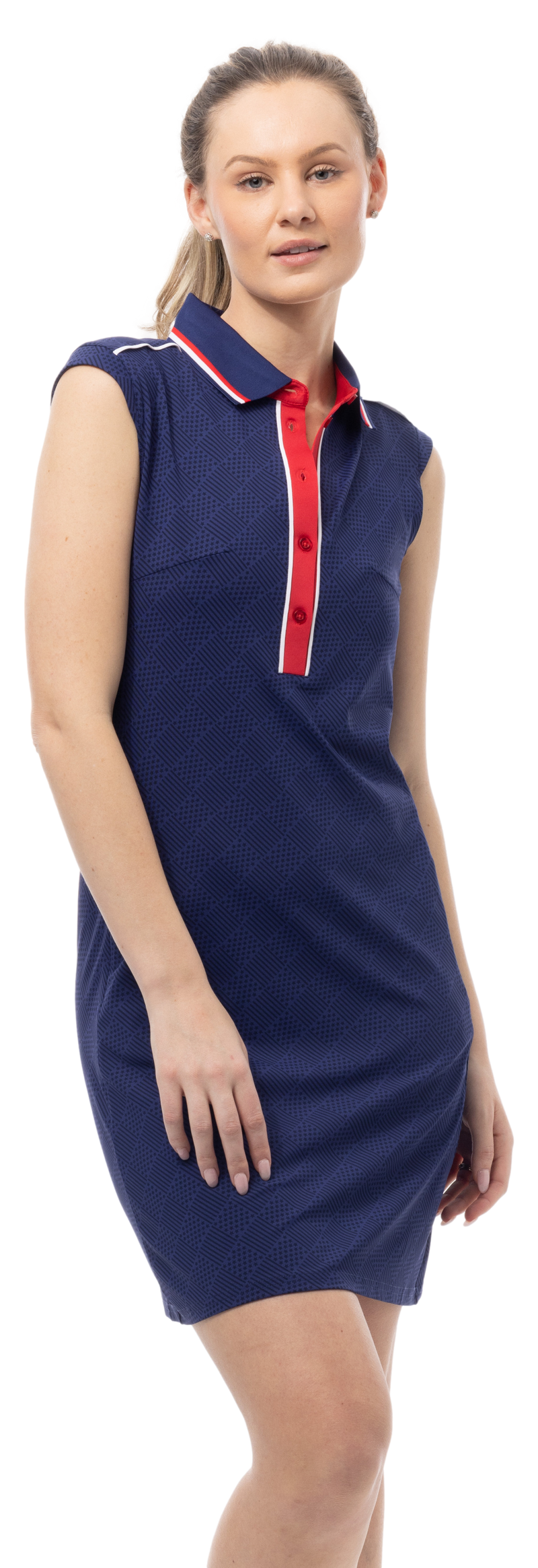 SanSoleil: Ladies UPF 50 SolStyle Cool Sleeveless Collar Dress - Betsy Navy 900725