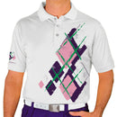 Golf Knickers: Mens Argyle Utopia Golf Shirt - OOO: Purple/Pink/White Clothing