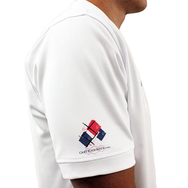 Golf Knickers: Mens Argyle Utopia Golf Shirt - E: White/Navy/Red