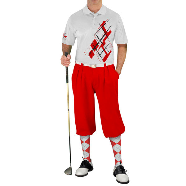 Golf Knickers: Mens Argyle Utopia Golf Shirt - S: Red/White