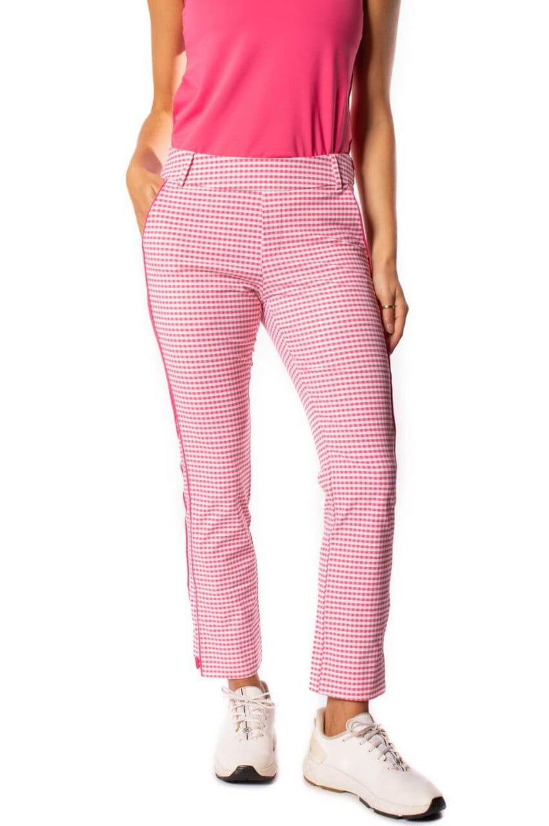 Golftini: Women's Pull-On Stretch Ankle Pant - Hot Pink/White Checkered