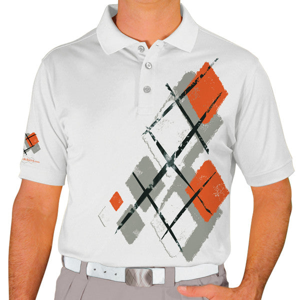 Golf Knickers: Mens Argyle Utopia Golf Shirt - 6X: Taupe/Orange/White