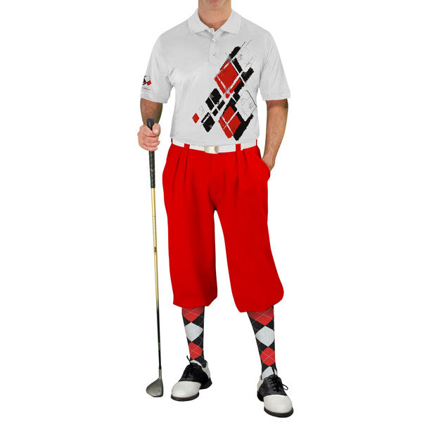 Golf Knickers: Mens Argyle Utopia Golf Shirt - JJJJ: Black/Red/White