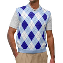 Golf Knickers: Men's Argyle Sweater Vest - Lt. Blue/Royal/White Clothing