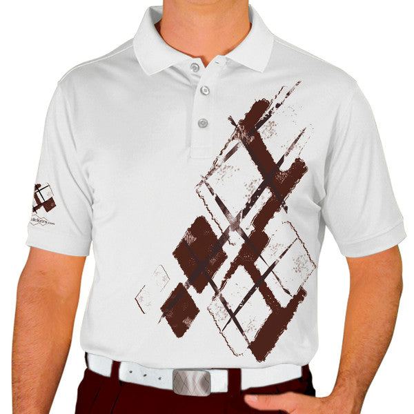 Golf Knickers: Mens Argyle Utopia Golf Shirt -  CC: Brown/White