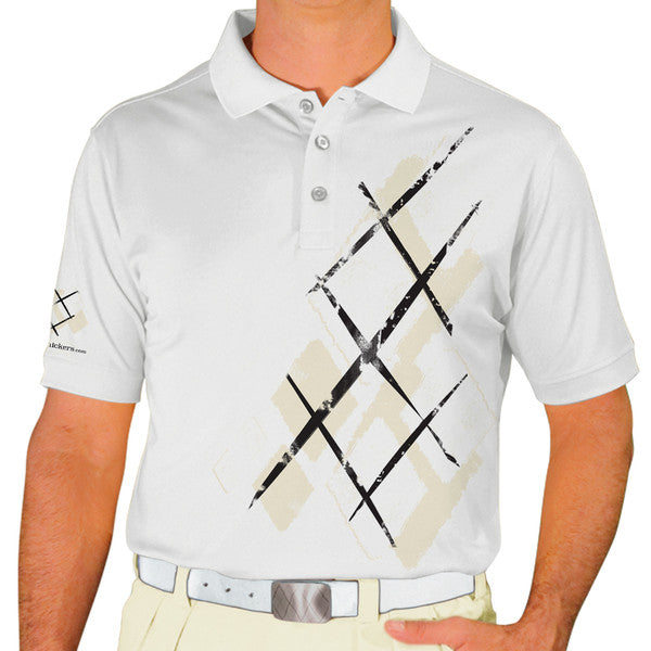 Golf Knickers: Mens Argyle Utopia Golf Shirt -  T: Natural/White