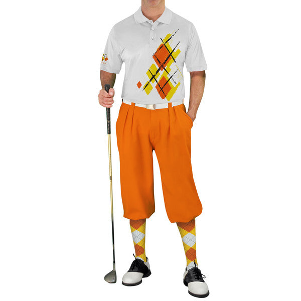 Golf Knickers: Mens Argyle Utopia Golf Shirt - TTT: Yellow/Orange/White